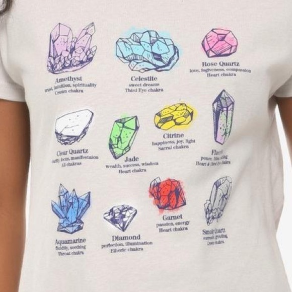 Hot Topic Tops - Hot Topic Grey Crystal Meanings T-Shirt Graphic Tee